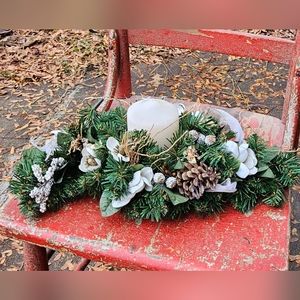 Christmas Centerpiece, Greenery & Candle